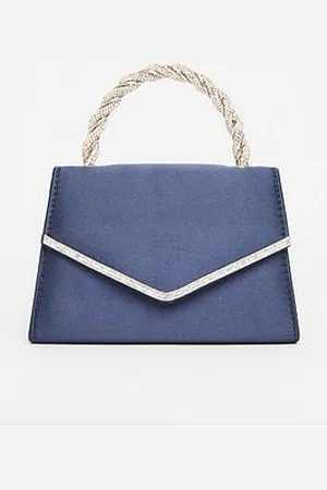 Quiz Navy Diamante Twisted Top Handle Bag