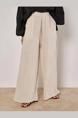 Apricot Wide Leg Linen Mix Trouser - Stone