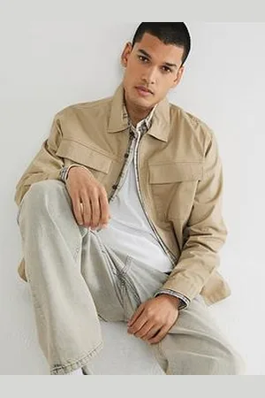 River Island Long Sleeve Clean Zipper Shirt - Beige