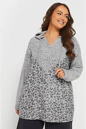 Yours Curve Leopard Print Stud Hoodie