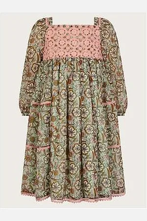 Monsoon Girls Long Sleeve Paisley Yoke Dress