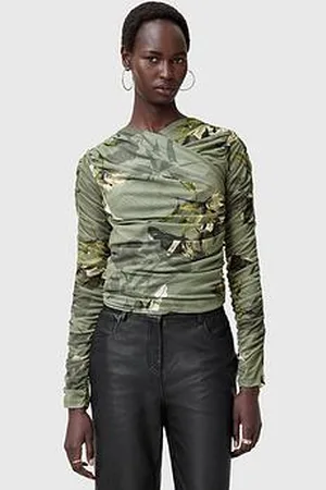 AllSaints Hanako Print Mesh Wrap Top