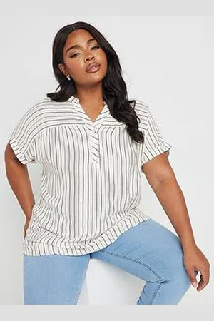 Yours Curve Stripe Notch Neck Blouse