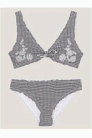 Monsoon Girls Storm Gingham Embroidered Frill Bikini