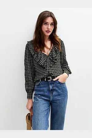 New Look Checked Frill Trim Top