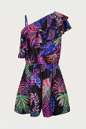Monsoon Girls Tropical Print One-Shoulder Playsuit