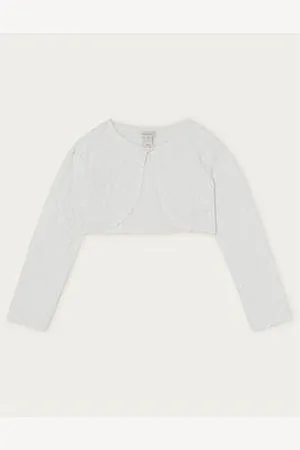 Monsoon Girls Emilia Lace Scallop Cardigan - Ivory