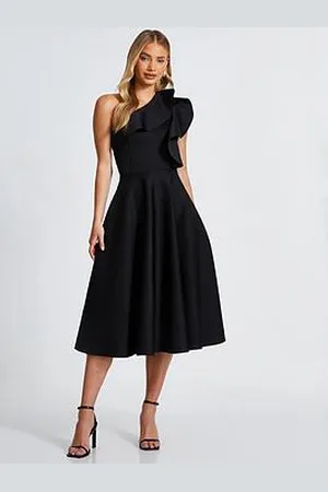 Quiz One Shoulder Frill Skater Dress