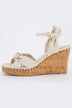 Very High Wedge Knot Front Sandals - Beige