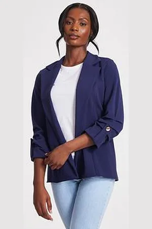 Quiz Navy Ruched Sleeve Blazer