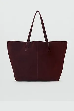 MANGO Suede Tote - Burgundy