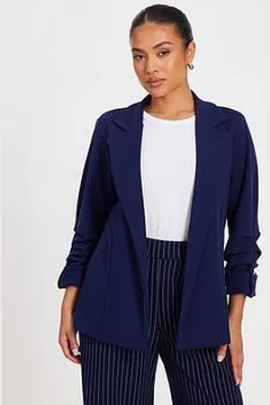 Quiz Petite Navy Ruched Sleeve Blazer