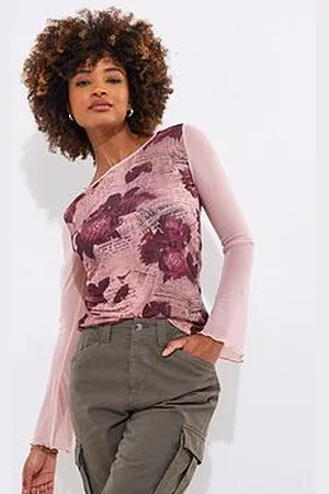 Joe Browns Rose Long Sleeve Mesh Top - Blush