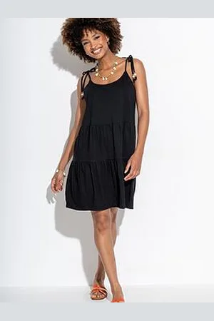 Pour Moi Tie Shoulder Tiered Cotton Slub Jersey Short Dress