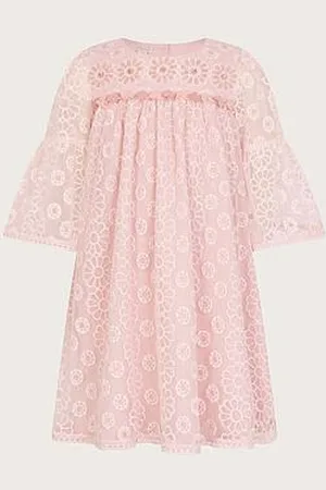 Monsoon Girls Floral Embroidered Flute Sleeve Dress