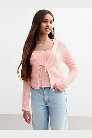 New Look Girls Pink 2-In-1 Tie Front Cardigan