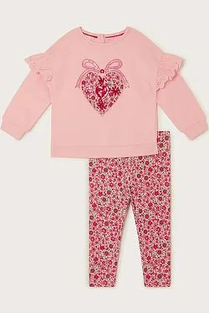 Monsoon Baby Girls Heart Leggings And Jumper Set