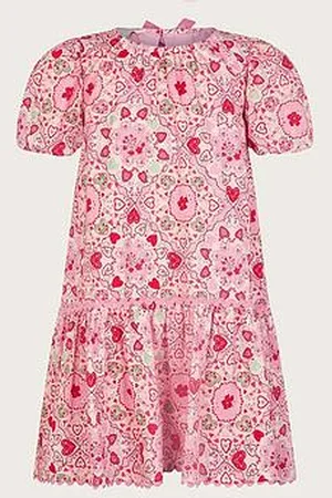 Monsoon Girls Heart Print Puff Sleeve Dress