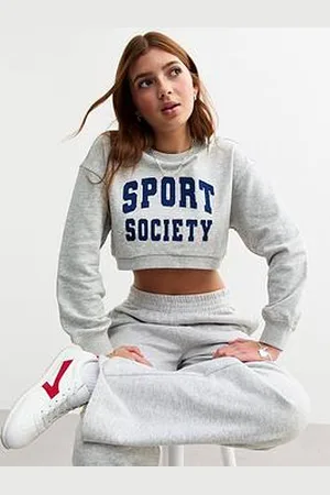 New Look Girls Applique Logo Cropped Sweatshirt - Dark