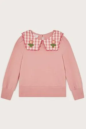 Monsoon Girls Gingham Collar Sweat