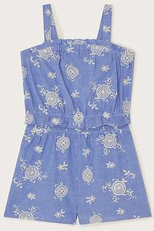 Monsoon Girls Strappy Broderie Chambray Playsuit