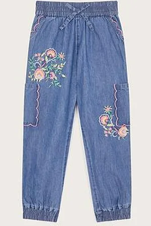 Monsoon Girls Embroidered Chambray Cargo Trousers