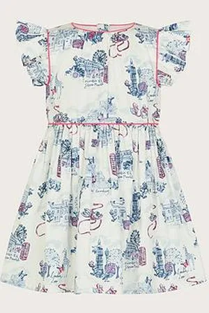 Monsoon Baby Girls London Print Frilly Cotton Dress
