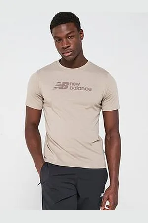 New Balance Mens Running Heathertech Linear T-Shirt - Beige