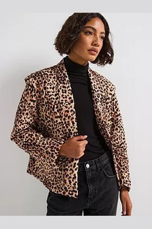 Pieces® Long Sleeve Short Padded Jacket - Leopard Print
