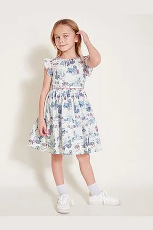 Monsoon Girls London Print Frilly Cotton Dress