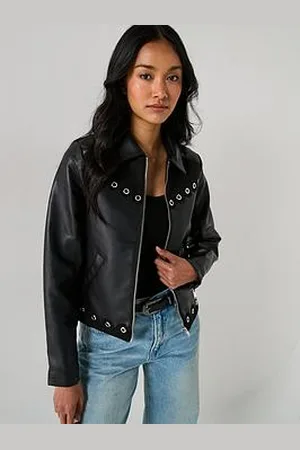 Very Eyelet Detail Faux Leather & Suede Jacket
