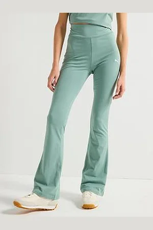 PUMA Womens Essentials Logo High-Waisted Flared Leggings - Green