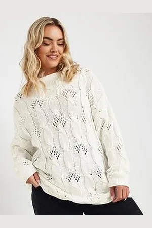 Yours Curve Cable Pointelle Jumper - Cream