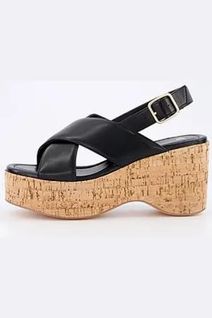 Very High Cork Wedge Cross Strap Sandal