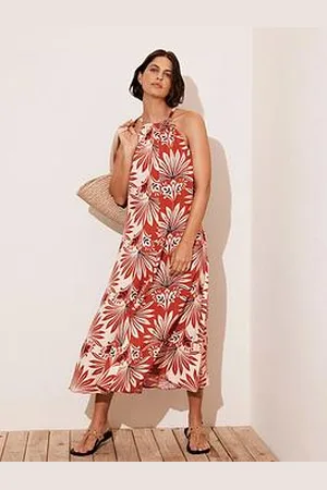 mint&berry Orange Floral Print Midi Dress