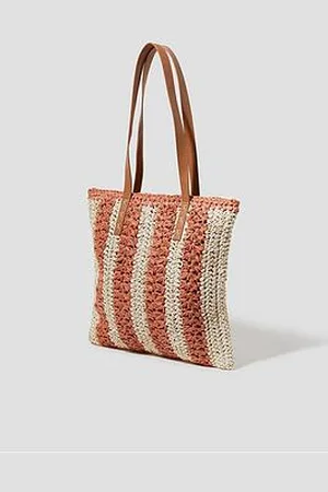 Monsoon Lola Stripe Raffia Crochet Tote Bag