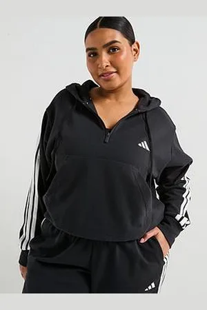 adidas Womens Plus Size Essentials 3-Stripes 1/4 Zip Hoodie - Black