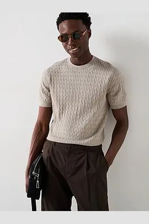 MANGO Muga Essentials Textured Short Sleeve Cable Knitted T-Shirt