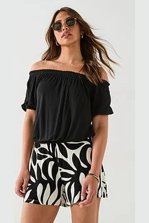 Everyday Basic Bardot Shirred Waist Top
