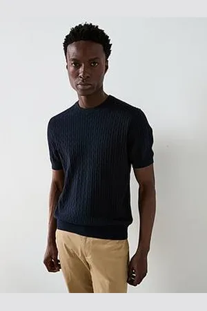 MANGO Muga Essentials Textured Short Sleeve Cable Knitted T-Shirt