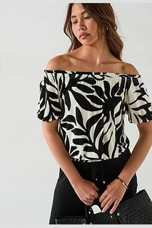 Everyday Basic Bardot Shirred Waist Top