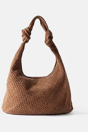 mint&berry Tan Woven Suede Knot Detail Bag