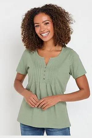 M&Co Short Sleeve Cotton Henley Top