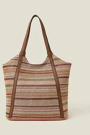 Accessorize Stripe Raffia Shoulder Bag - Pastel Multi