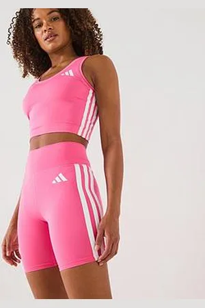 adidas Womens Train Essentials 3 Stripe Crop Tank - Pink