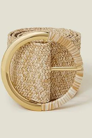 Accessorize Raffia Buckle Belt - Natural