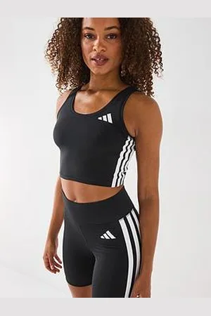 adidas Womens Train Essential 3 Stripe Crop Tank - Black