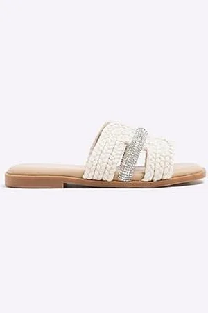 River Island Girls Raffia Diamante Sandals