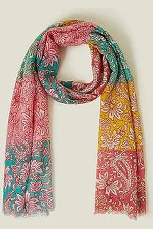 Accessorize Branka Block Stripe Paisley Scarf - Pastel Multi