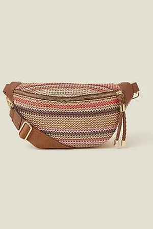 Accessorize Stripe Raffia Bum Bag - Pastel Multi